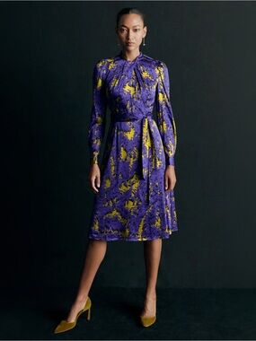 The Fold London - Haslemere Dress Dark Violet And Chartreuse Satin